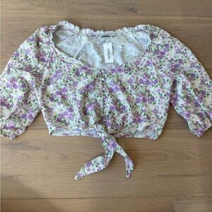 Finley Floral Print Top in Purple and Green